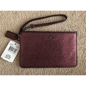 NWT Metallic Cherry Coach Wristlet Wallet with Logo Bag Chain Strap and ID Cards